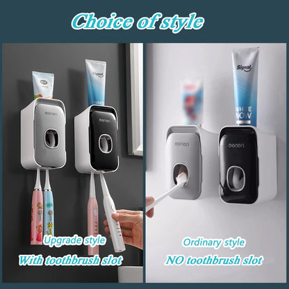 MENGNI Wall-Mounted Toothpaste Dispenser & Toothbrush Holder, No-Drill Installation