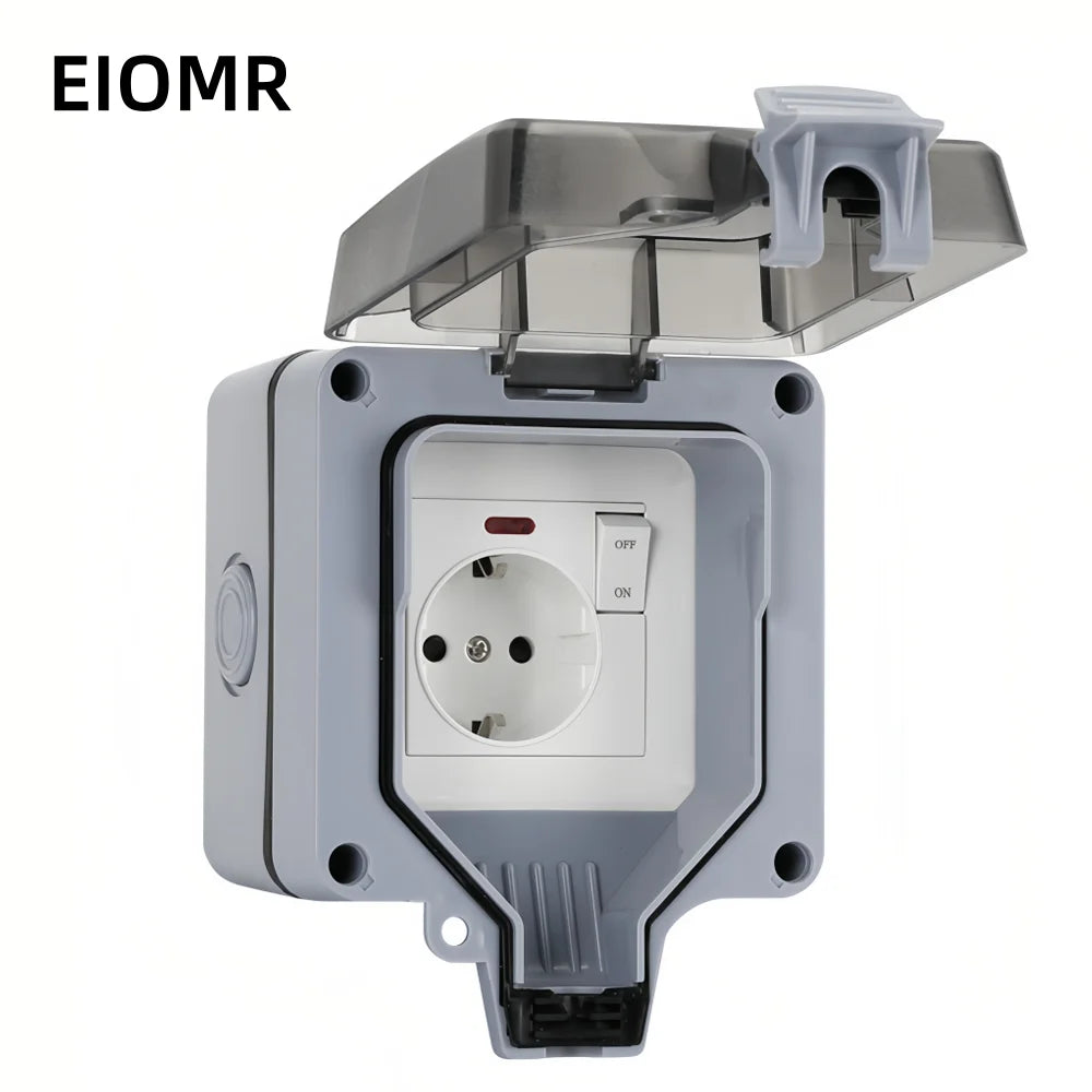 EIOMR Waterproof Socket Box, IP66 Rated Water EU French UK Universal Standard Power Plug Perfect for Outdoor, Bathroom, Kitchen