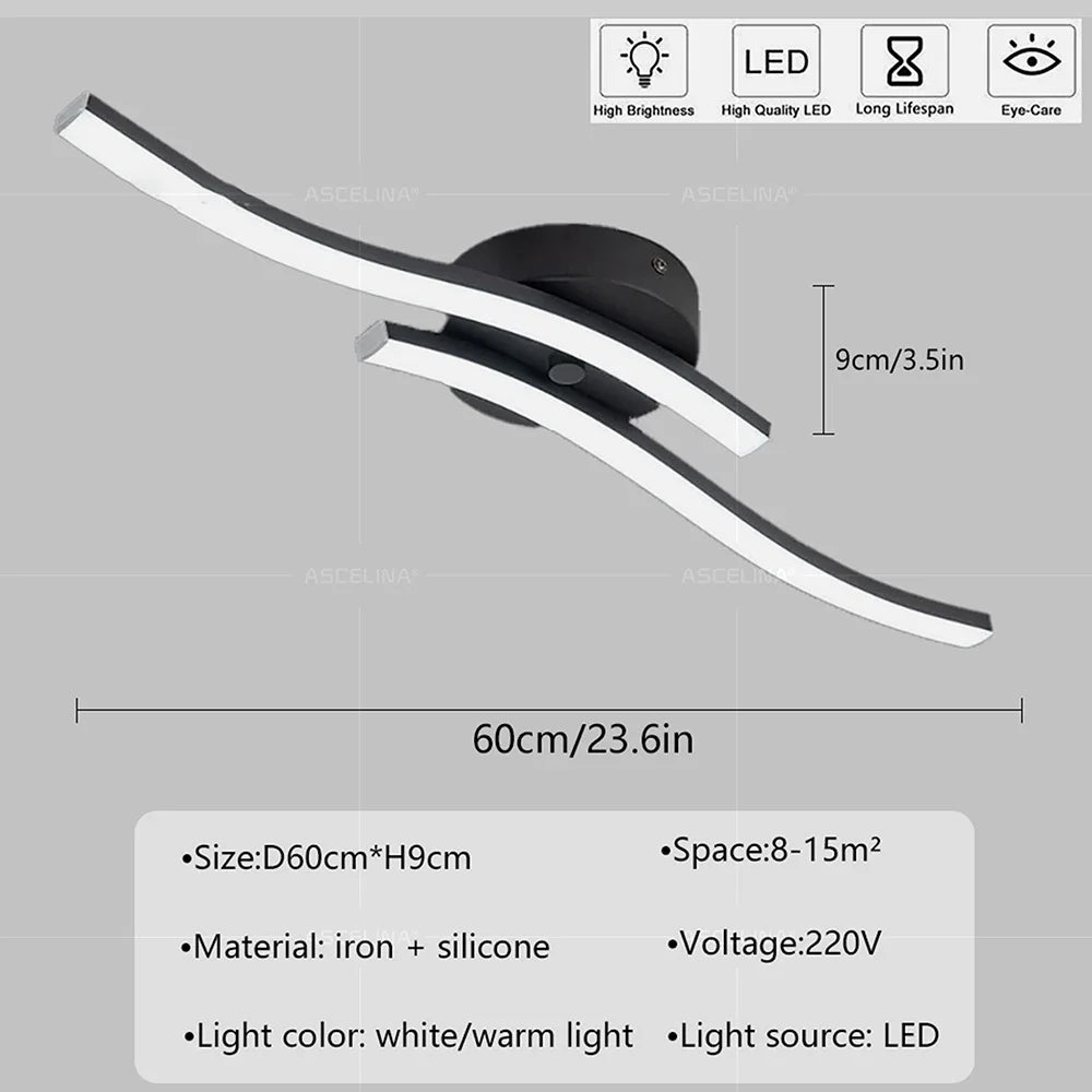 Modern LED Ceiling Light Long Wave Lamp Living Room Bedroom Study Corridor Aisle Entrance Balcony Home Decoration Lustre