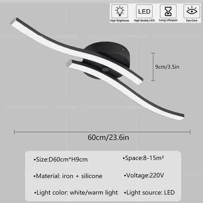 Modern LED Ceiling Light Long Wave Lamp Living Room Bedroom Study Corridor Aisle Entrance Balcony Home Decoration Lustre