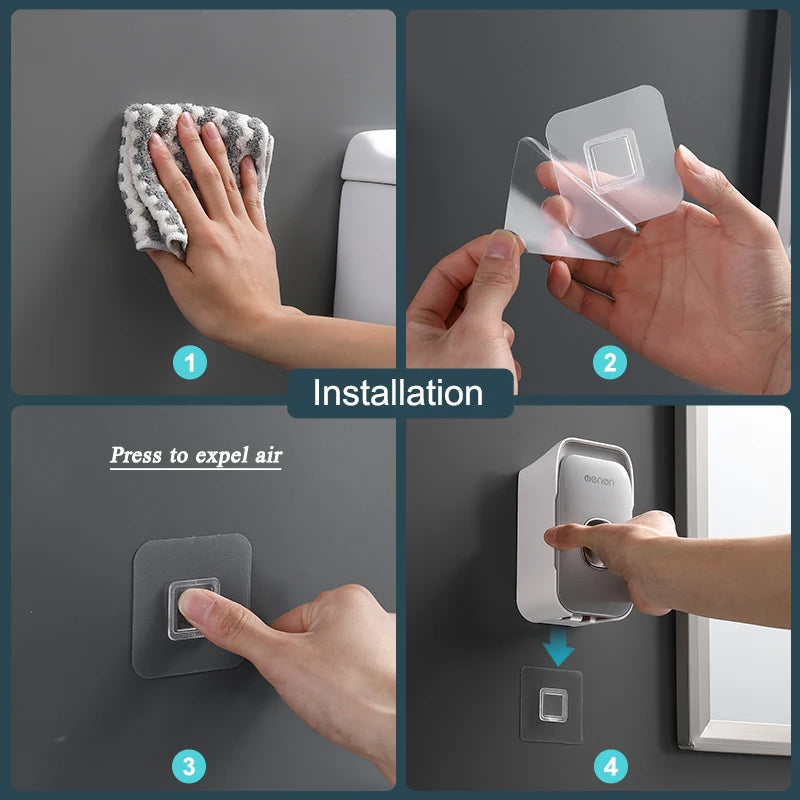 MENGNI Wall-Mounted Toothpaste Dispenser & Toothbrush Holder, No-Drill Installation