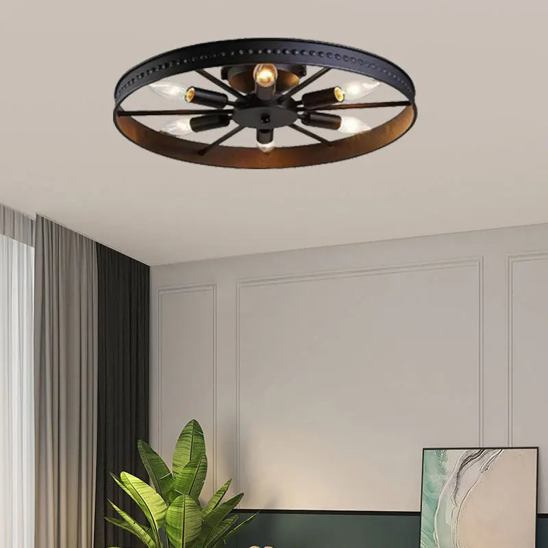 Round Ceiling Lamp Industrial Light Design Kitchen Living Room Bedroom Lighting Fixture Amercian E14 Vintage Iron Ceiling Light