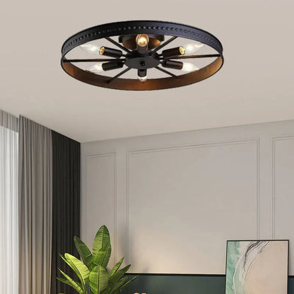 Round Ceiling Lamp Industrial Light Design Kitchen Living Room Bedroom Lighting Fixture Amercian E14 Vintage Iron Ceiling Light