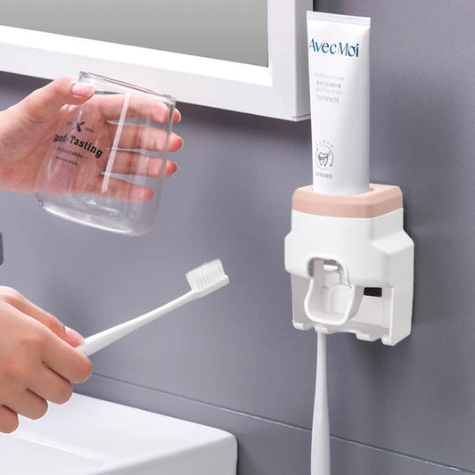Wall-Mounted Automatic Toothpaste Dispenser & Toothbrush Holder