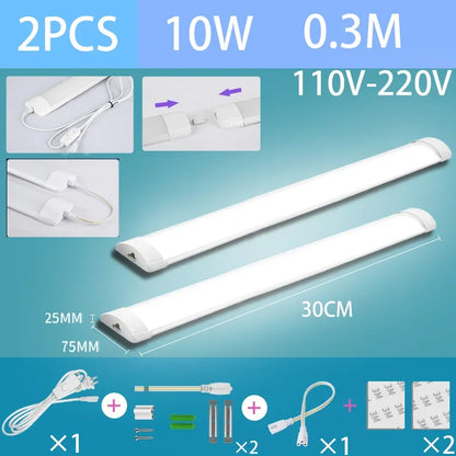 Led Tube Light With Switch Wire 110V 220V 30/50cm Lighting Strip Lamps 10W 20W For  Living Room Bedroom Closet Kitchen Lamp