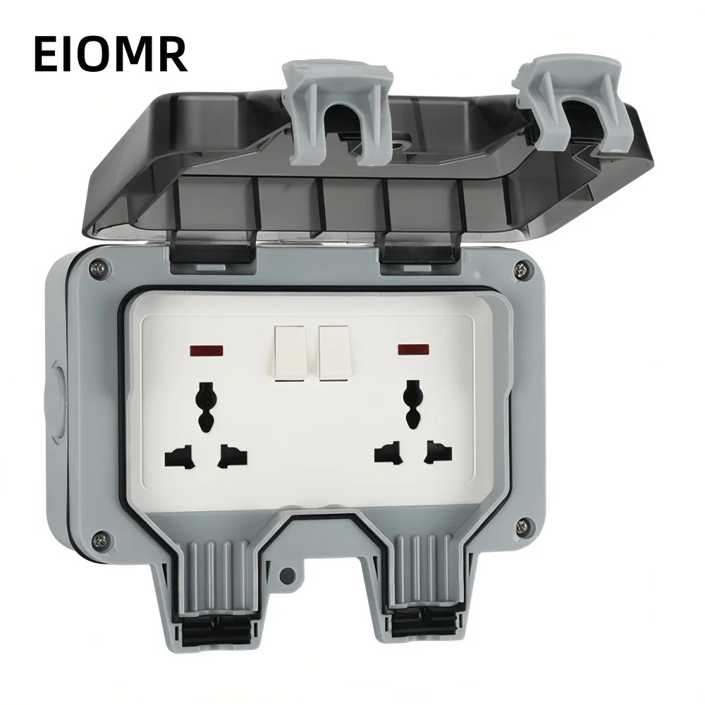 EIOMR Waterproof Socket Box, IP66 Rated Water EU French UK Universal Standard Power Plug Perfect for Outdoor, Bathroom, Kitchen