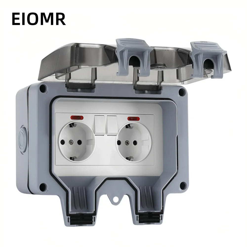 EIOMR Waterproof Socket Box, IP66 Rated Water EU French UK Universal Standard Power Plug Perfect for Outdoor, Bathroom, Kitchen