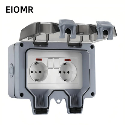 EIOMR Waterproof Socket Box, IP66 Rated Water EU French UK Universal Standard Power Plug Perfect for Outdoor, Bathroom, Kitchen