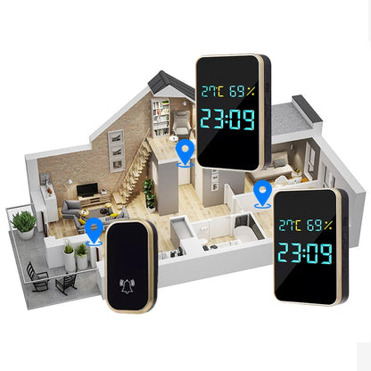 Wireless Doorbell No Battery Self Powered Door Bell Display Temperature Humidity Time 433mhz Home Outdoor Welcome Ring Chime