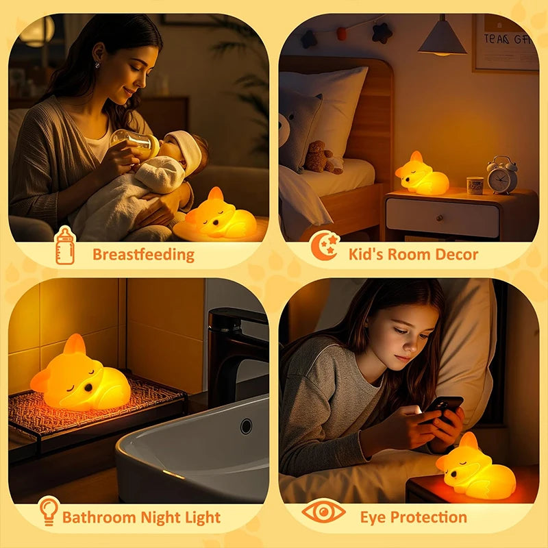 Rechargeable Fox Silicone Night Light with Touch Dimming & Timer