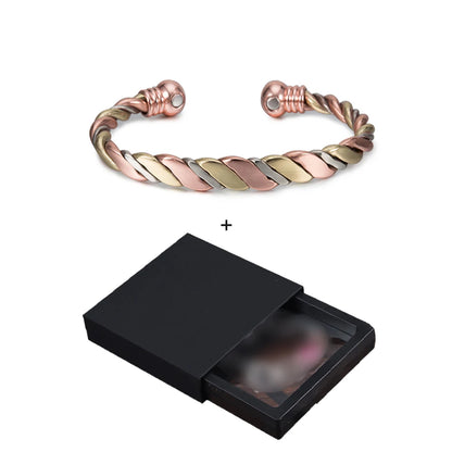Vinterly Women’s Twisted Copper Magnetic Cuff Bracelet, Adjustable, Rose Gold Tone