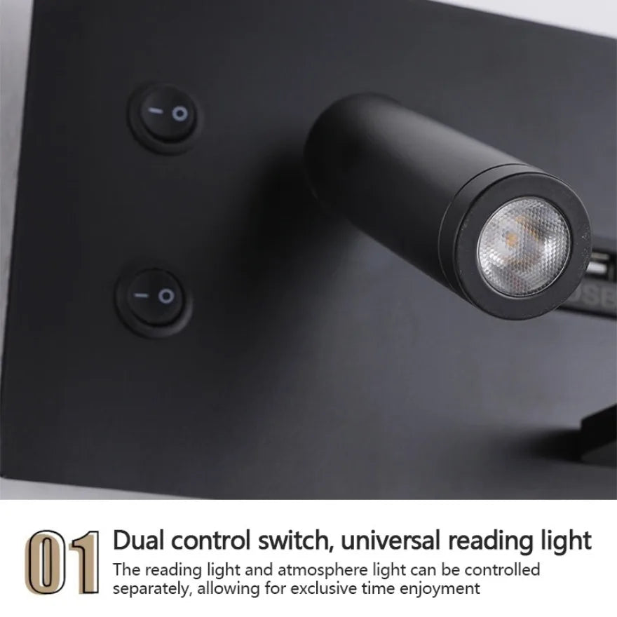 LED Wall Lamp Modern Multifunctional Iron Wall Lamp Living Room Bedroom  Ndoor Lighting with Wireless Charging and USB Interface