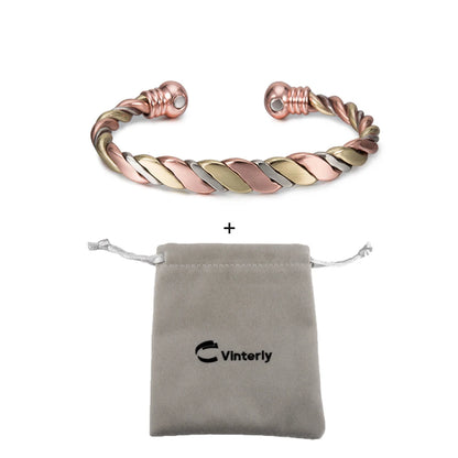 Vinterly Women’s Twisted Copper Magnetic Cuff Bracelet, Adjustable, Rose Gold Tone