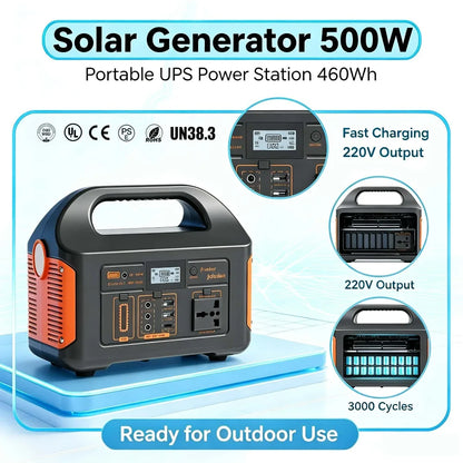 460Wh LiFePO₄ Portable Power Station, 300W/500W, Solar-Compatible for Camping, RV & Home