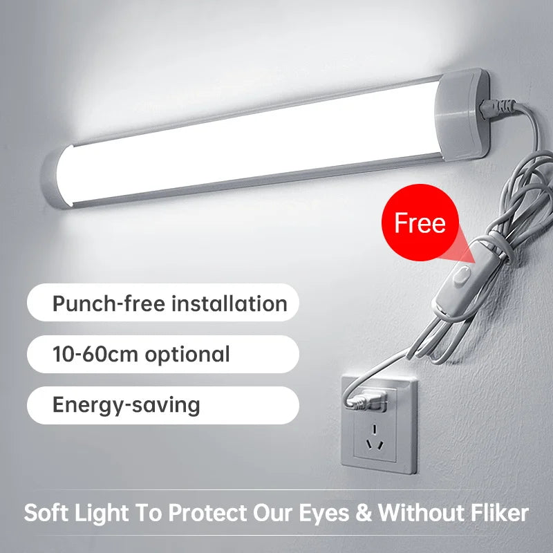 Led Tube Light With Switch Wire 110V 220V 30/50cm Lighting Strip Lamps 10W 20W For  Living Room Bedroom Closet Kitchen Lamp