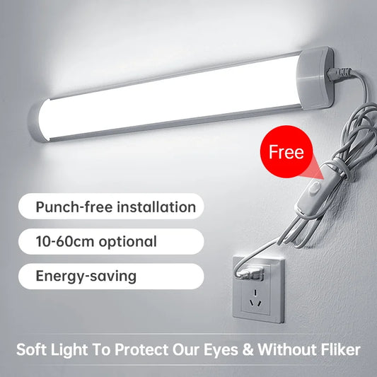 Led Tube Light With Switch Wire 110V 220V 30/50cm Lighting Strip Lamps 10W 20W For  Living Room Bedroom Closet Kitchen Lamp