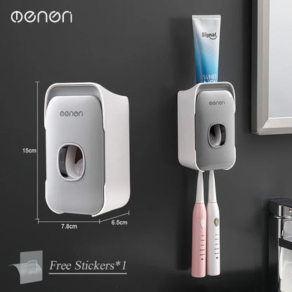 MENGNI Wall-Mounted Toothpaste Dispenser & Toothbrush Holder, No-Drill Installation