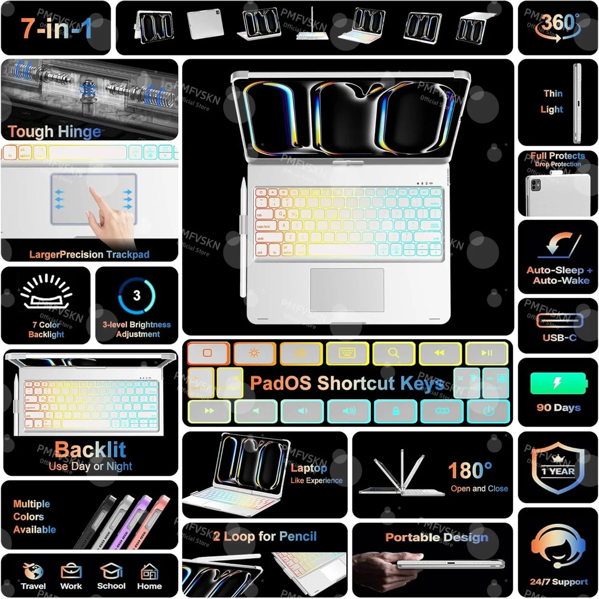 360° Magic Keyboard Case For iPad Air 11 13 M2 M3 2025 Air 4 5 10.9 For iPad Pro 11 12.9 13 10th Gen 11th A16 10.2 7/8/9th Folio