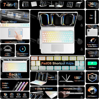 360° Magic Keyboard Case For iPad Air 11 13 M2 M3 2025 Air 4 5 10.9 For iPad Pro 11 12.9 13 10th Gen 11th A16 10.2 7/8/9th Folio