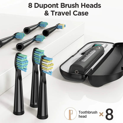 Fairywill FW507 Rechargeable Sonic Electric Toothbrush with 8 Replacement Heads & Travel Case