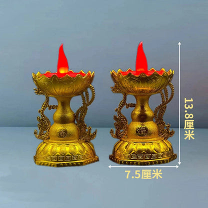 2x God of Wealth Lamp Buddhist Candle Lamp Red led zhaocaijinbao Pray Eternal light Candlestick Smokeless Buddha lighting decors