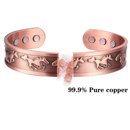 Pure Copper Magnetic Cuff Bracelet, Adjustable for Men & Women