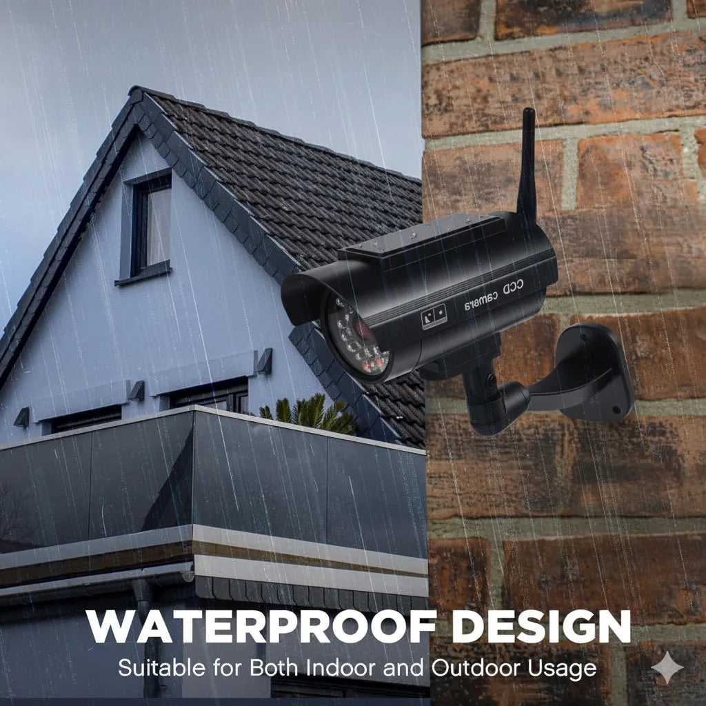 Solar-Powered Dummy Security Camera with Antenna & Flashing Red LED, Waterproof