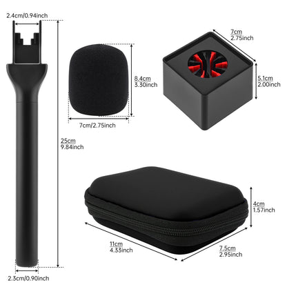 Microphone Handheld Stand Mic Handle for Universal Wireless / Lavalier Mic, Mic Holder with 3 Pop Filter for Vlogging, Interview