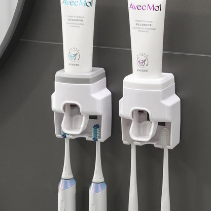 Wall-Mounted Automatic Toothpaste Dispenser & Toothbrush Holder