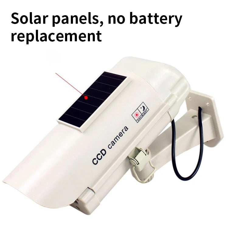 Solar-Powered Dummy Security Camera with Flashing Red LED, Waterproof