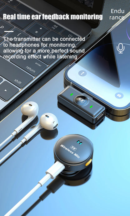 Lavalier Dual Wireless Microphones, Buttonhole Tie Mic Mini For iPhone and Android Phone