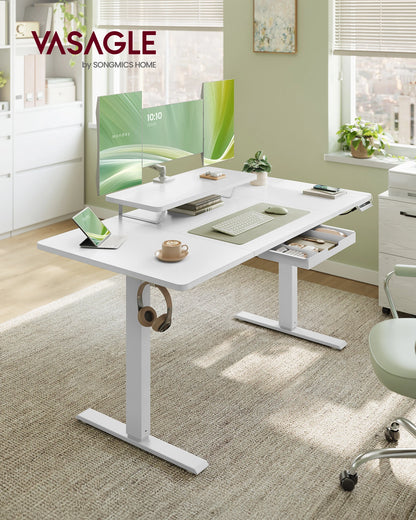 VASAGLE Height-Adjustable Desk with Monitor Stand, Drawer & Sitting Reminder