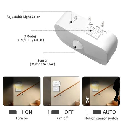 LED Night Light With Motion Sensor Light EU US Plug Socket Lamps Children Night Lights Wireless Wall Bedside Bedroom Night Lamp