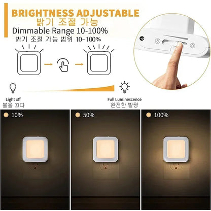 Mini LED Night Lights Plug in Light Dimmable Lamps Energy Saving Square Lamp Under Cabinet Light Kitchen Living Room Aisle WC