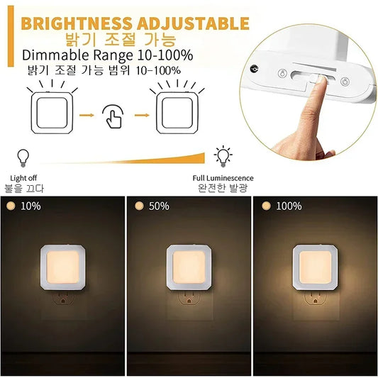 Mini LED Night Lights Plug in Light Dimmable Lamps Energy Saving Square Lamp Under Cabinet Light Kitchen Living Room Aisle WC