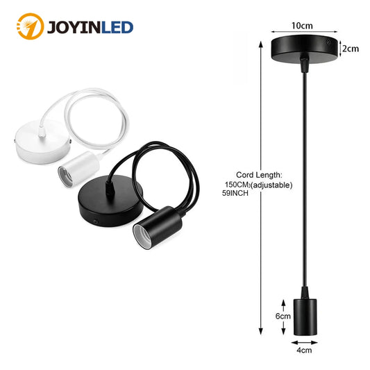 Pendant Light Fitting E27 Lamp Holder with 50/150CM Adjustable Cable Industrial Ceiling Pendant Fitting Black White Lamp Base