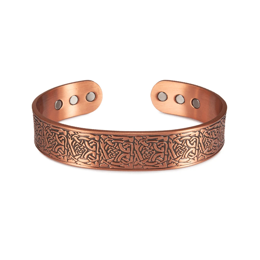 Vinterly Pure Copper Magnetic Cuff Bracelet with Viking Yggdrasil Design, Adjustable, 15mm Wide