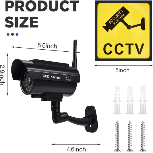 Solar-Powered Dummy Security Camera with Antenna & Flashing Red LED, Waterproof