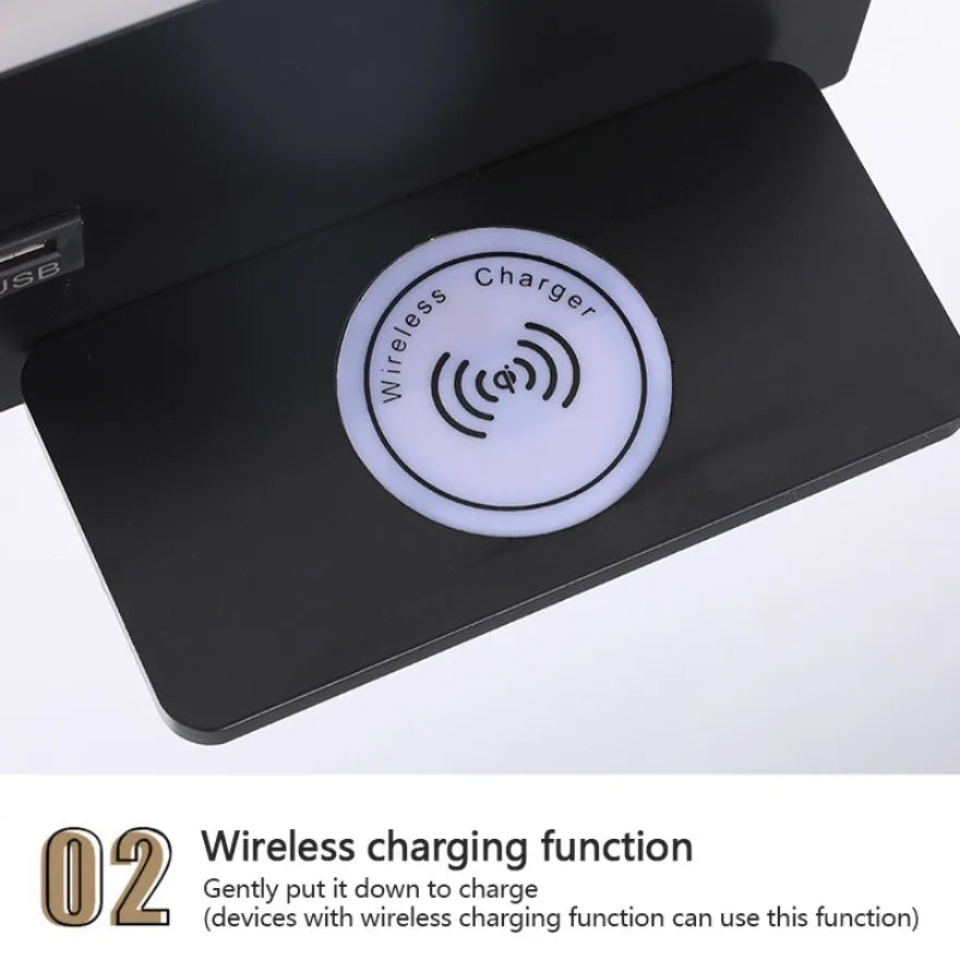 LED Wall Lamp Modern Multifunctional Iron Wall Lamp Living Room Bedroom  Ndoor Lighting with Wireless Charging and USB Interface