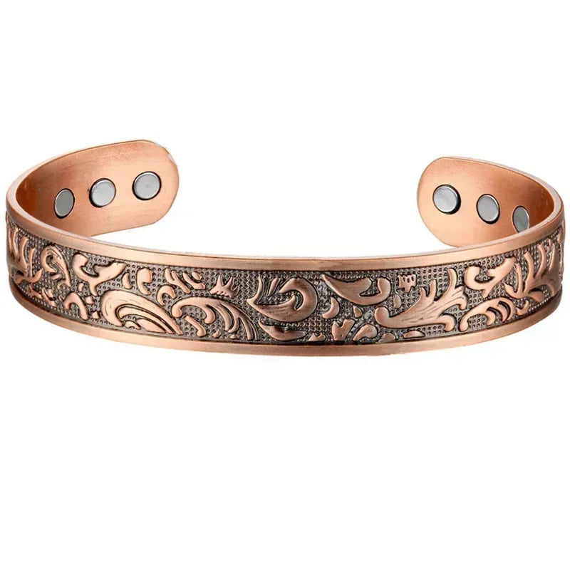 Pure Copper Magnetic Cuff Bracelet, Adjustable for Men & Women