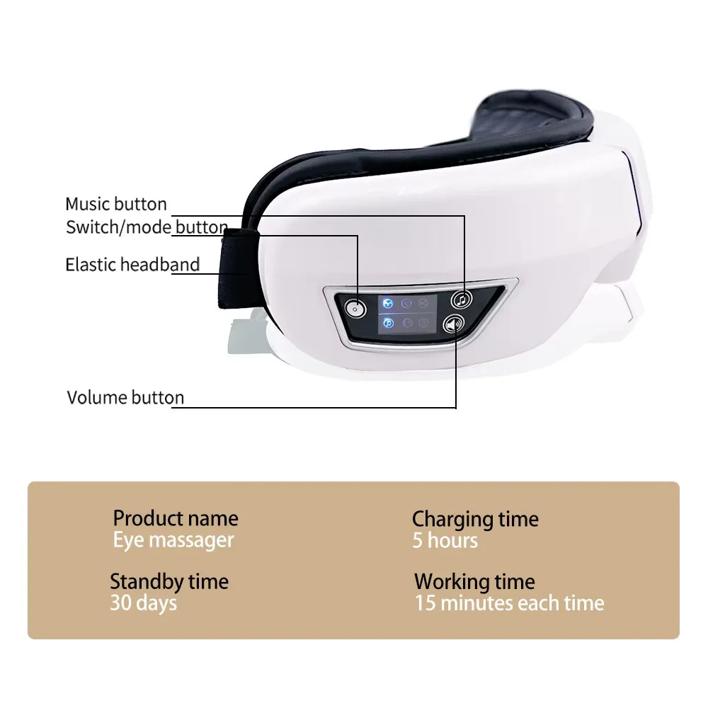 Foldable Eye Massager with Bluetooth, Vibration & Rechargeable Battery