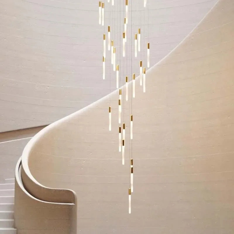 Modern Branch LED Chandelier For Staircase Living Room Minimalism Design Long Tube Hanging Lamps Indoor Attic Lighting Fixtures