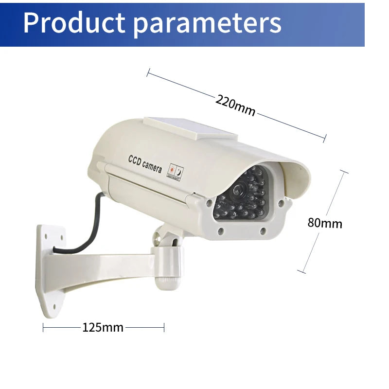 Solar-Powered Dummy Security Camera with Flashing Red LED, Waterproof