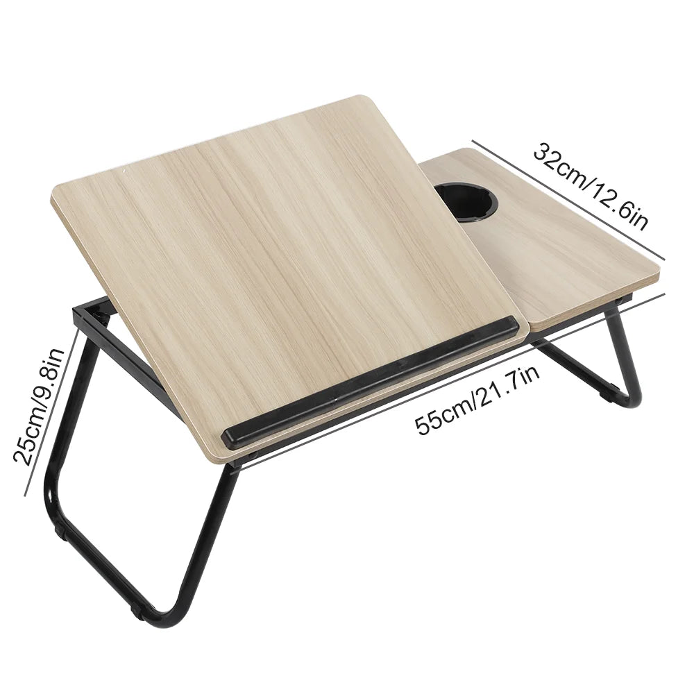 Folding Laptop Desk for Bed & Sofa with 5-Level Height Adjustment & Cup Holder