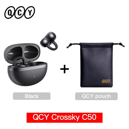 QCY Crossky C50 Open Ear Wireless Earbuds Bluetooth 6.0 Comfort Clip On Sports Earphone 4 Mic AI Clear Call Bass Boost Headphone