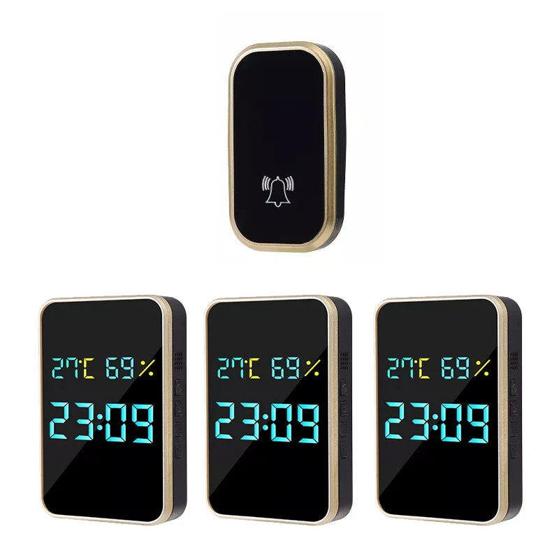 Wireless Doorbell No Battery Self Powered Door Bell Display Temperature Humidity Time 433mhz Home Outdoor Welcome Ring Chime