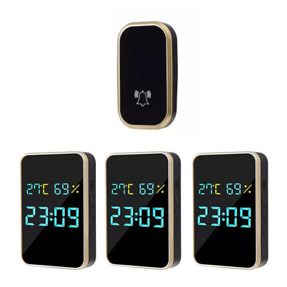 Wireless Doorbell No Battery Self Powered Door Bell Display Temperature Humidity Time 433mhz Home Outdoor Welcome Ring Chime