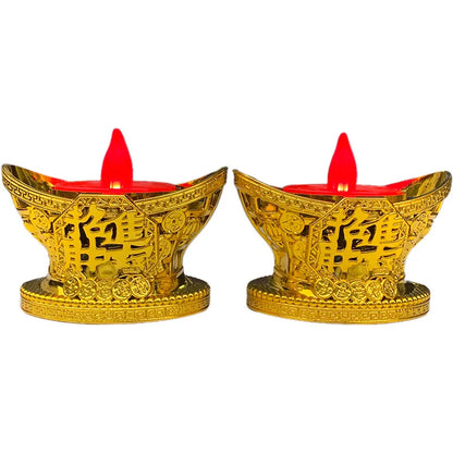 2x God of Wealth Lamp Buddhist Candle Lamp Red led zhaocaijinbao Pray Eternal light Candlestick Smokeless Buddha lighting decors