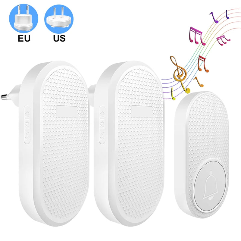 Wireless Doorbell Smart Welcome Door Bell 32 Songs Receiver Chime Guests Ding Dong Home Security Alarm Reminder US EU Plug