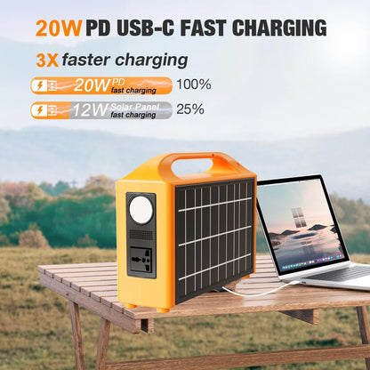 Portable Power Station 100W 220V/110V Power Supply Solar Generator Outdoor Backup Power LED With Solar Panel For Camping